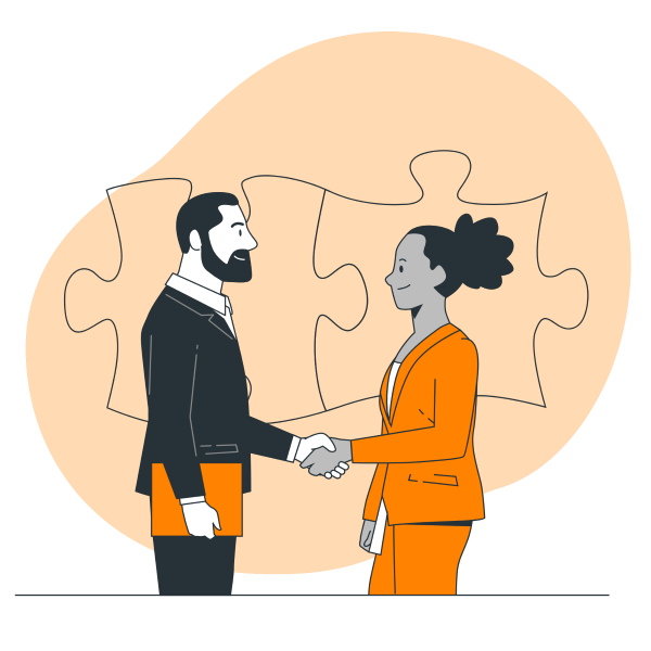 Cartoon of a man and woman shaking hands