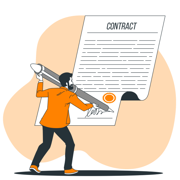 Cartoon of a man signing a contract